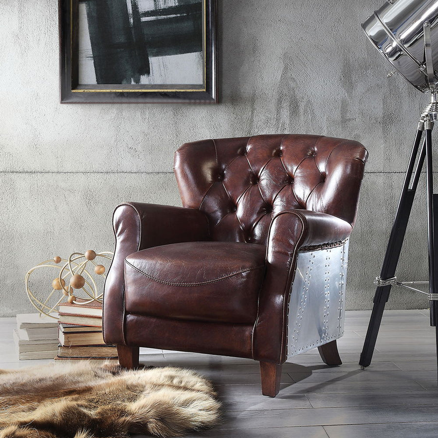 Brancaster - Accent Chair - Vintage Brown & Aluminum