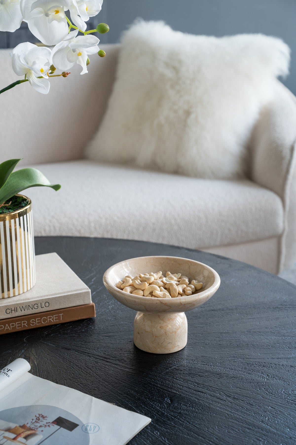 Round Marble Pedestal Fruit Bowl