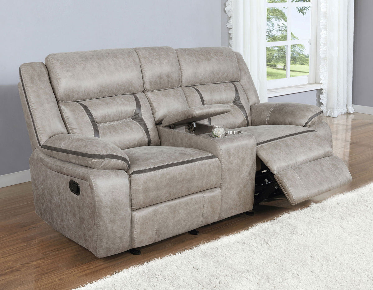 Greer Upholstered Motion Reclining Loveseat Taupe - view 7