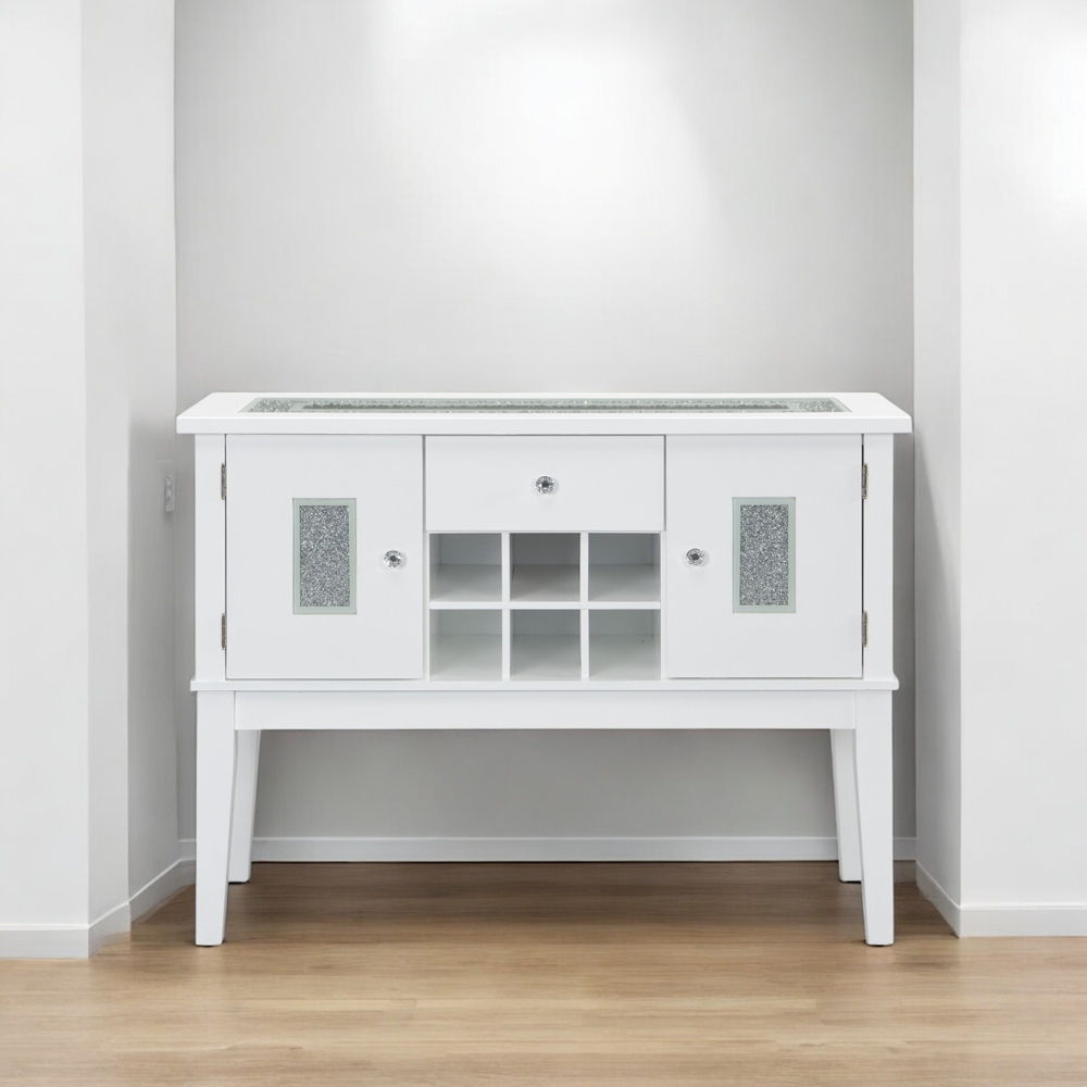 Elizaveta - Server - Faux Crystal Diamonds & White High Gloss