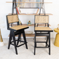 Keira Mid-Century Rattan Bar Stool Set of 2 with Leather Seat