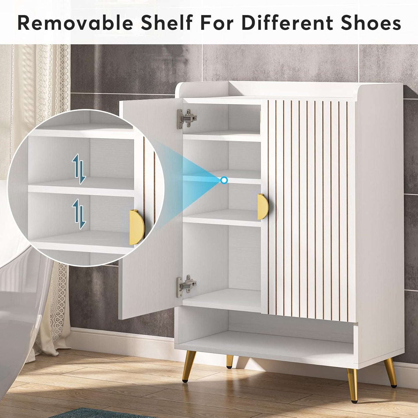 29.6" White and Gold Shoe Cabinet