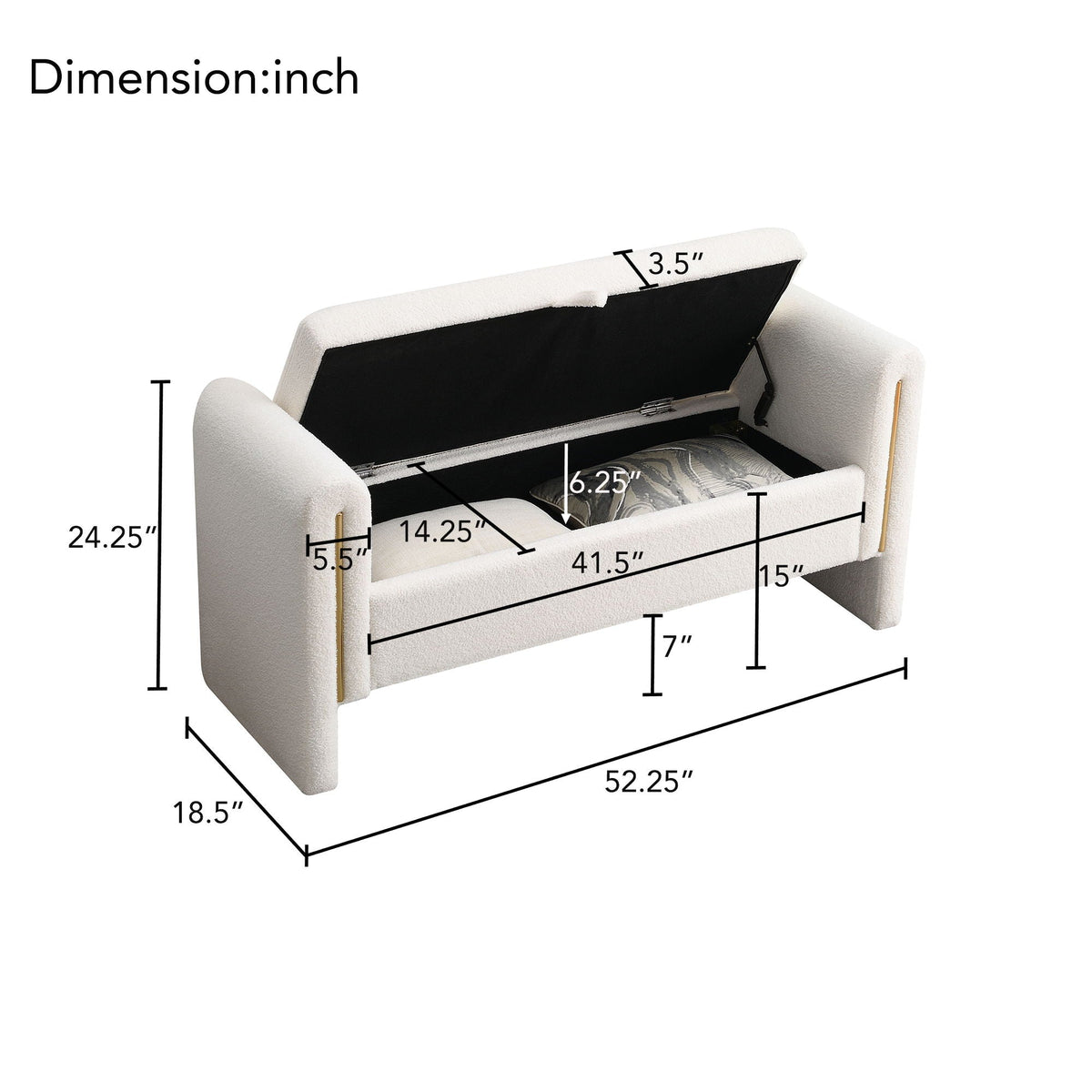 Modern Teddy Upholstered Large Bed End Bench With Arms And Storage - view 42