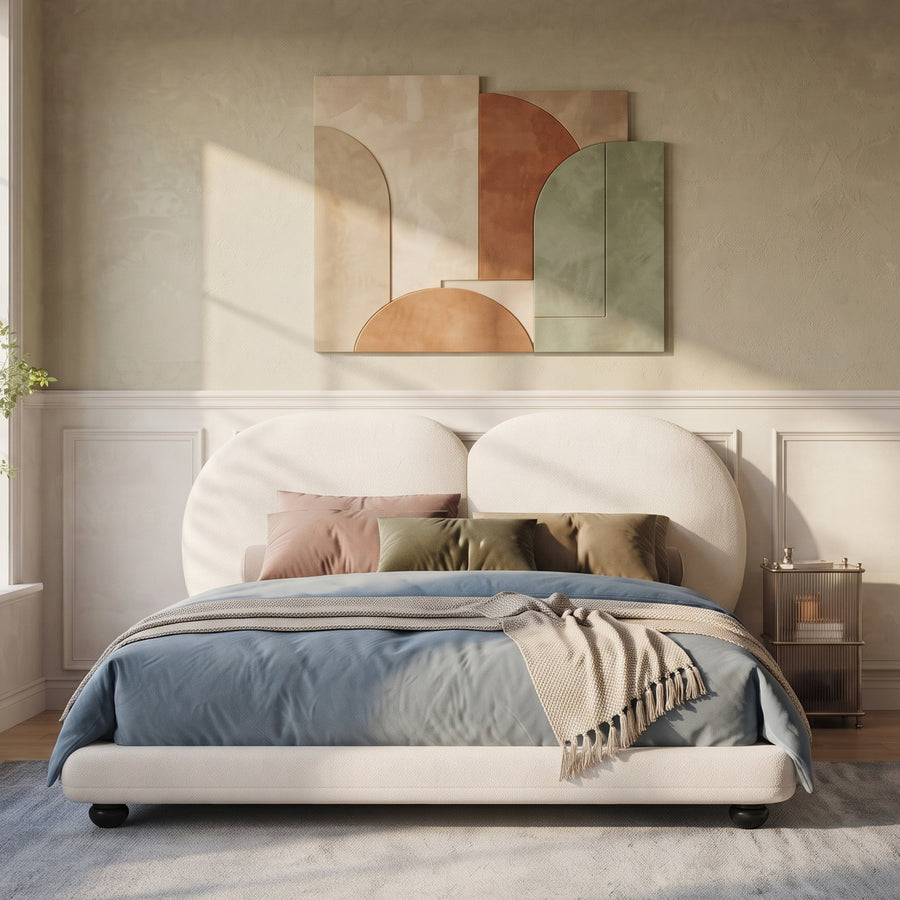 Extra Thick Upholstered Platform Bed Frame with Luxury Split Headboard - White