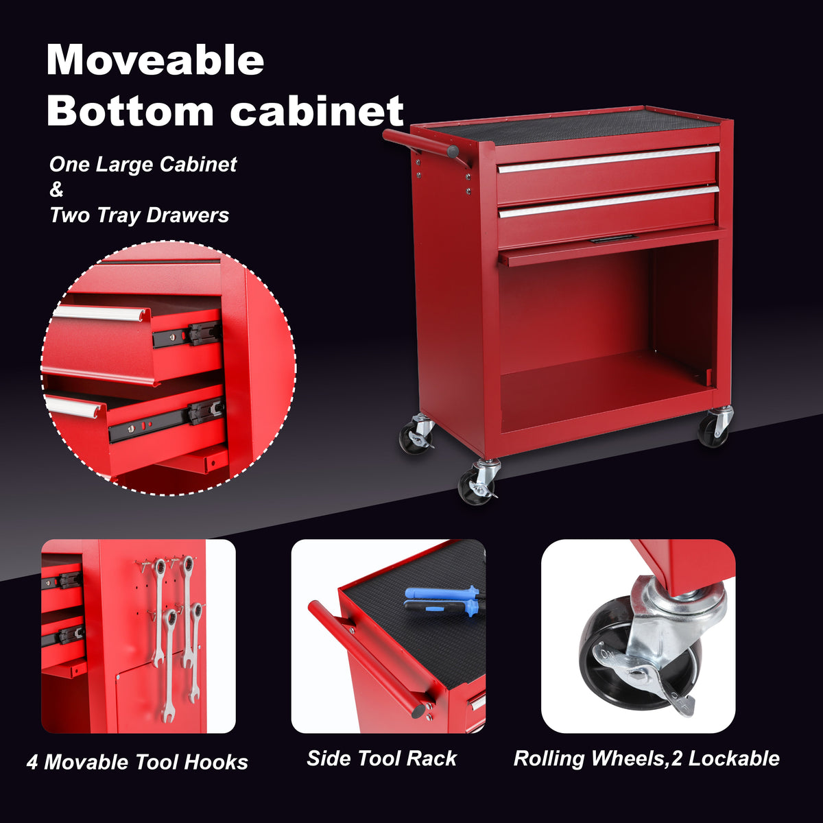 8-Drawer Rolling Tool Storage Cabinet with Detachable Top Tool Box