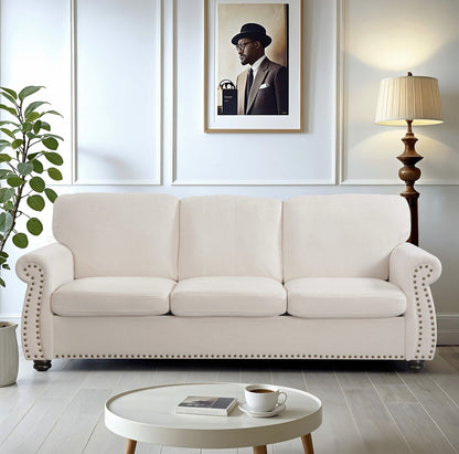 Soft Sofa, Upholstered 3 Seater Couch With High Density Foam, Loose Back Cushions And Turned Legs - view 4