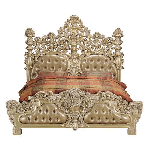 Seville - Eastern King Bed - Synthetic Leather & Gold