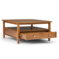 Warm Shaker 36 Inch Wide Solid Wood Square Coffee Table in Light Golden