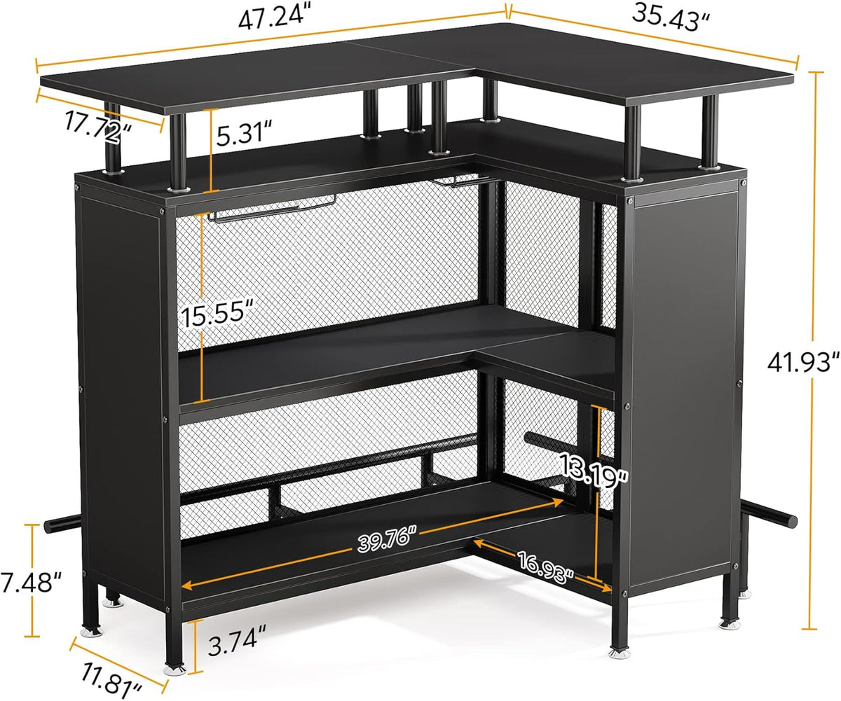 36” x 48” L-Shaped Home Bar Unit with Footrest