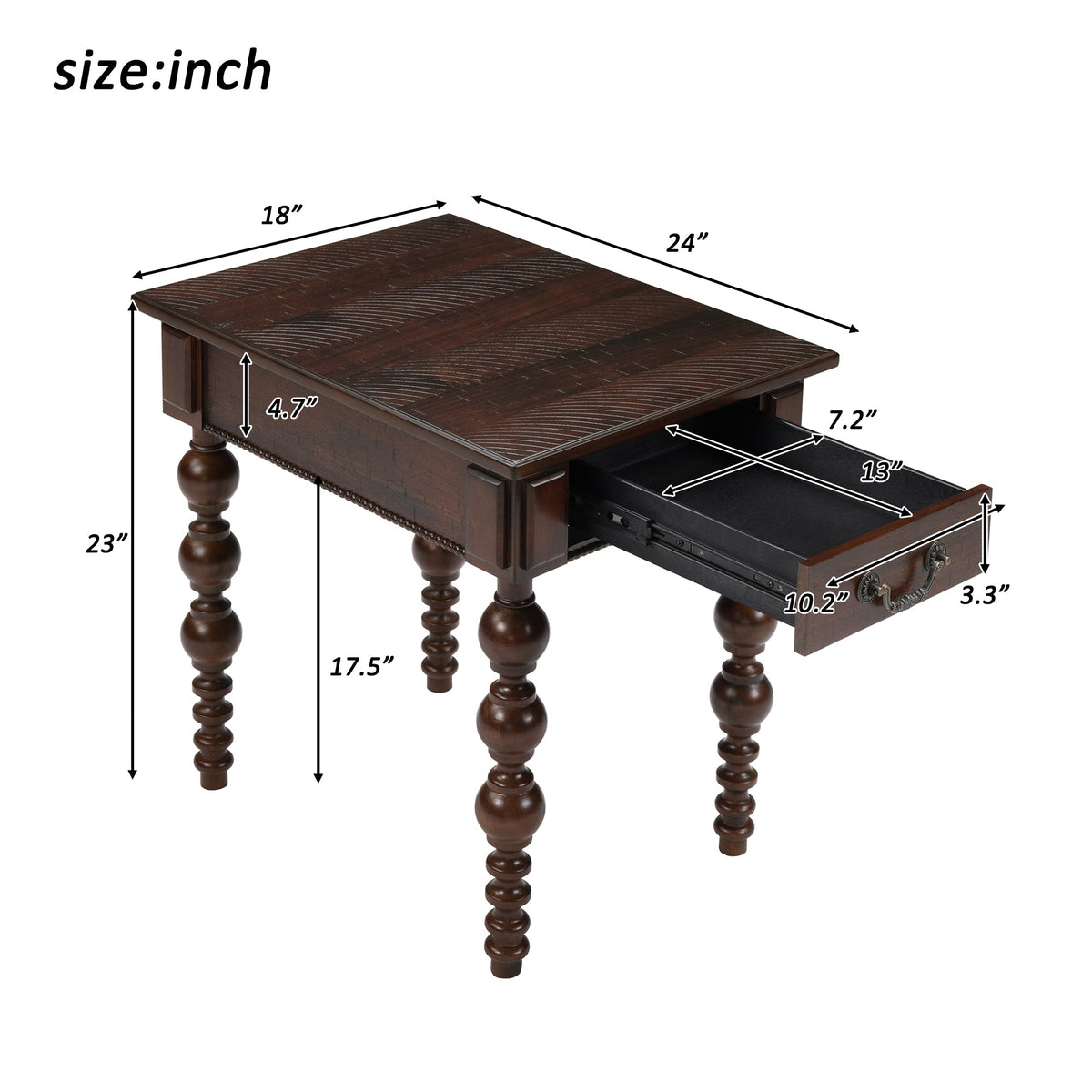 Solid Wood End Table with Drawer