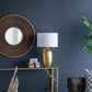 D15x25.7' Round Aluminum Sheet Gold Table Lamp with White Fabric Shade