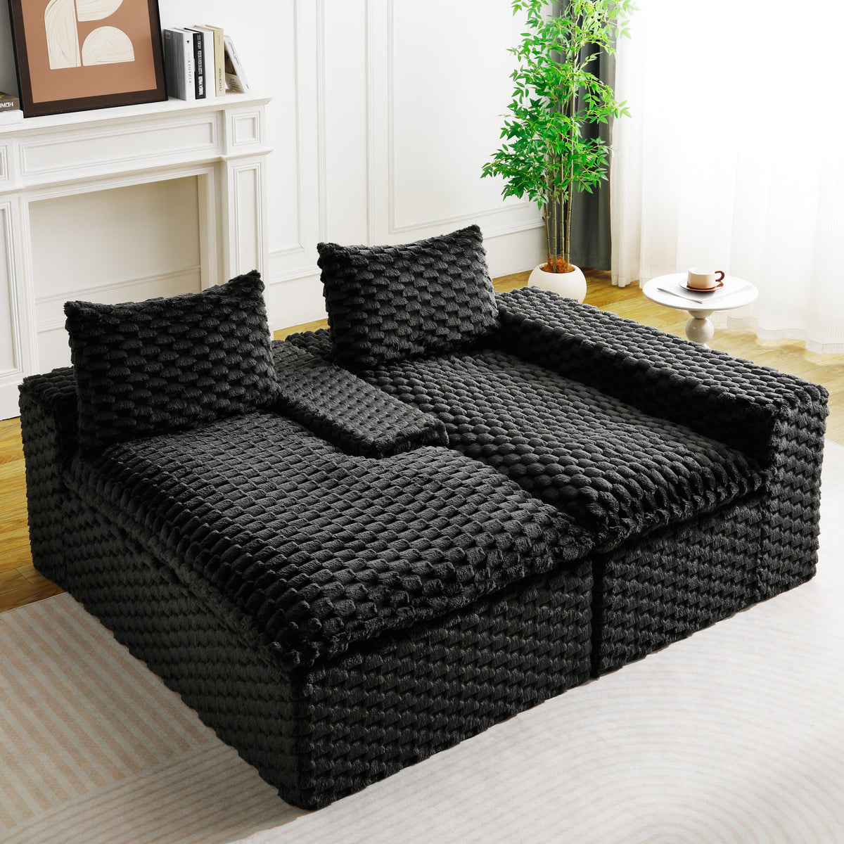 Black Turtle Velvet Versatile Convertible Sofa