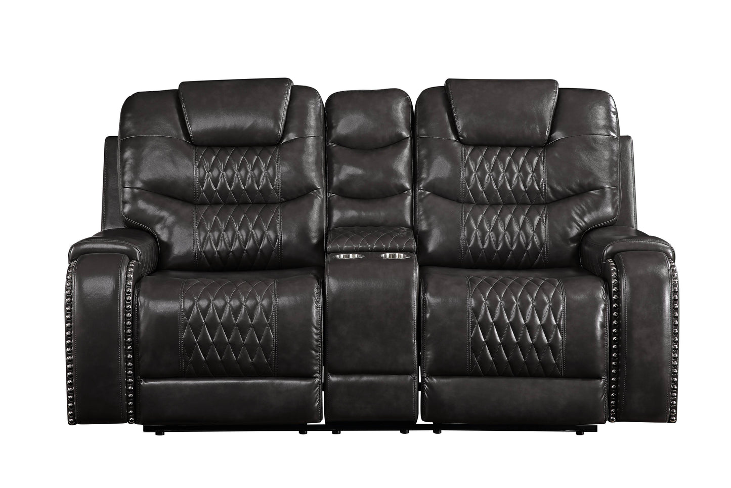 Braylon Magnetite Synthetic Leather Recliner Loveseat with Cupholder Console