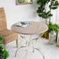 D31.5x31.5" Round Wooden Table with Metal Scrollwork Legs