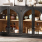 4-Door Large Storage Sideboard Buffet Cabinet with Glass Doors Arched Cabinet (Black)