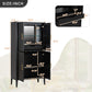 U_STYLE Modern Fluted Wine Cabinet with Glass Display & Stemware Rack