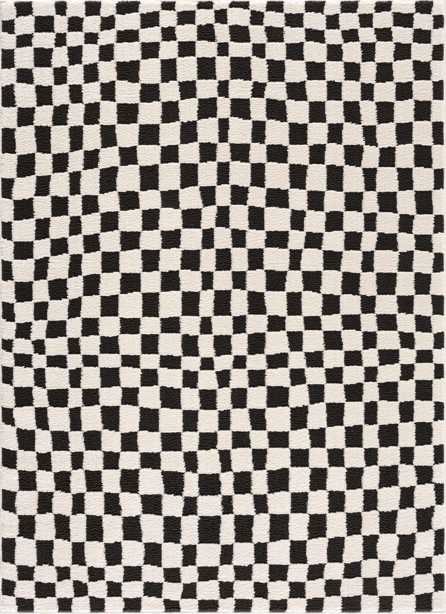 Lajos Black & White Checkered Plush Rug