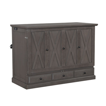 Solid Pine Murphy Bed Chest Cube Cabinet Bed With Charging Station And Large Storage Drawer For Home Office