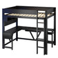 Wood Full Size Gaming Loft Bed with Desk, Storage Shelves, LED and Charging Station
