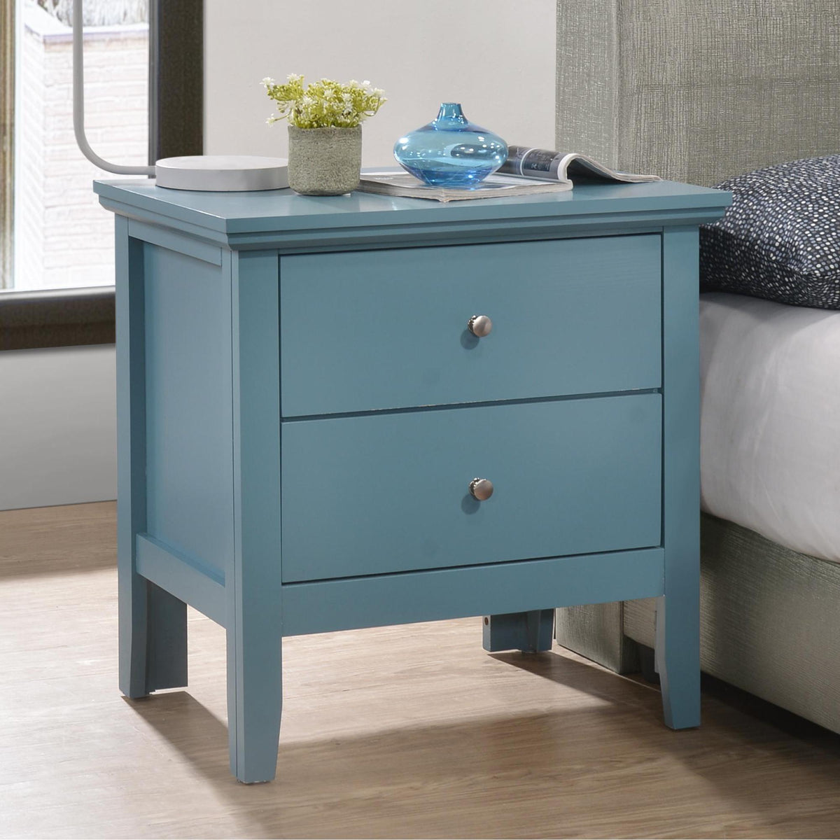 Teal Elegance Nightstand With Drawers
