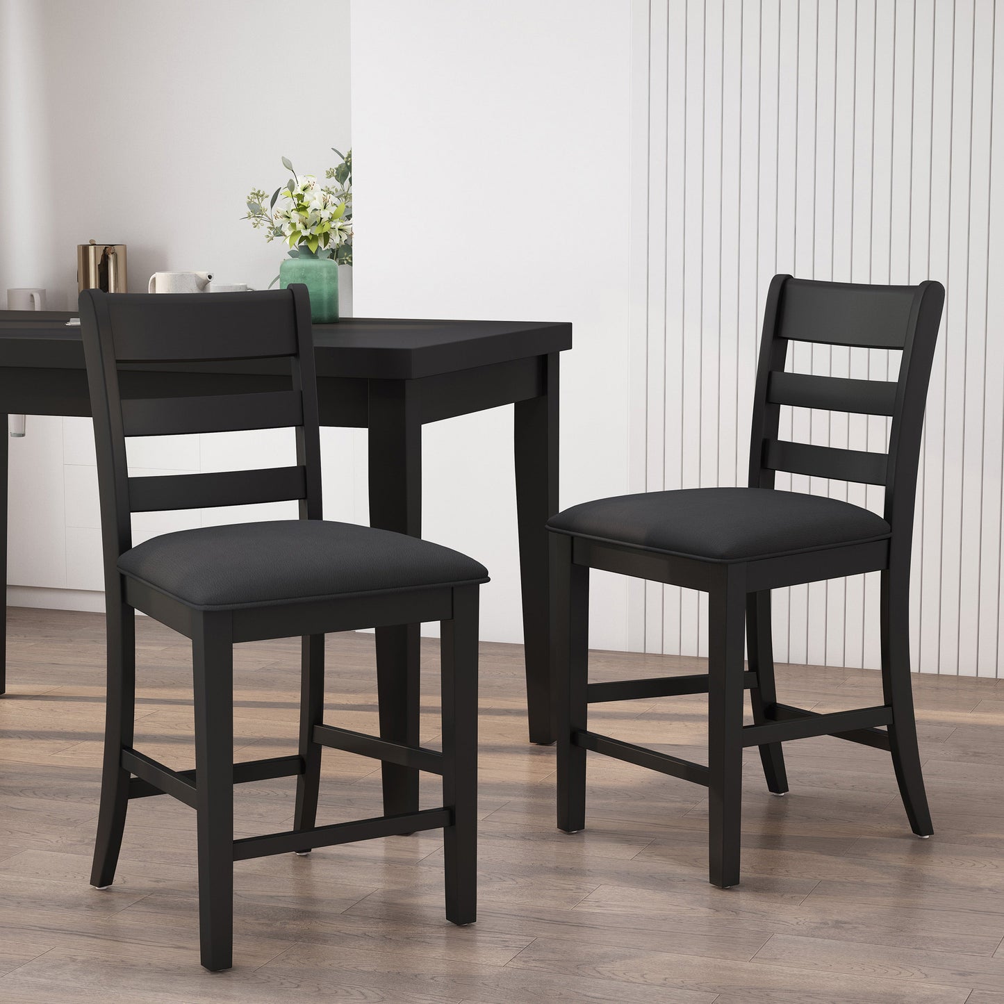 Farmhouse Upholstered Wood Counter Stools (Set of 2)