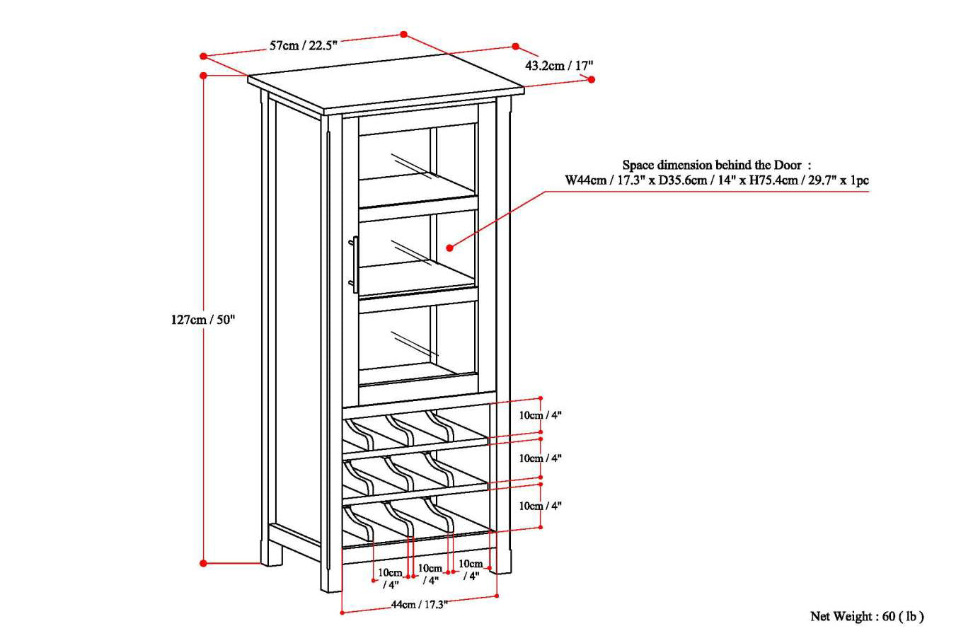 Avalon 22 Inch Wide Solid Wood 12-Bottle Wine Rack Storage Cabinet