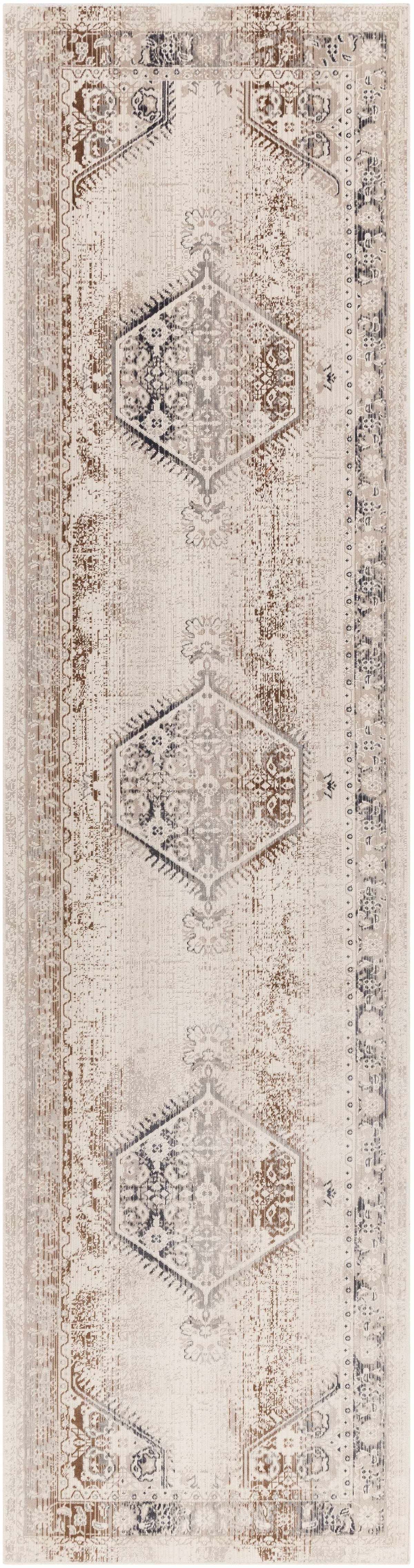 Hainesville White Medallion 10' Runner Rug - Clearance