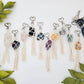 Raw crystal macrame wrapped keychains