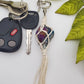 Raw crystal macrame wrapped keychains