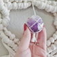 Extra large macrame half mandala wall hanging with 3 large Amethyst crystals. Ready to ship.