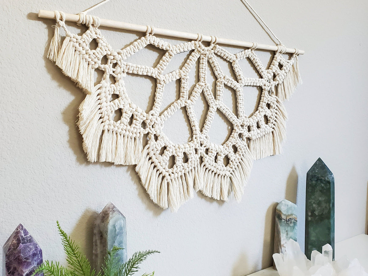 Large macrame half mandala wall hanging. Ready to ship.