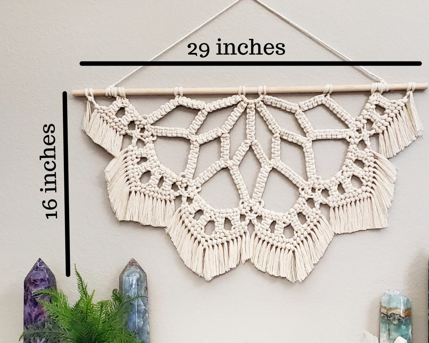 Large macrame half mandala wall hanging. Ready to ship.