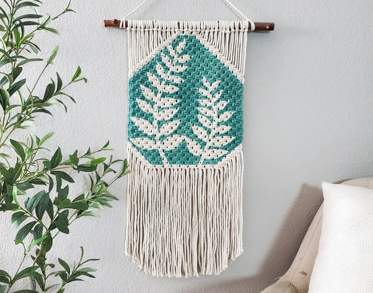 *Clearance* Hand painted macrame botanical wall hanging. Ready to ship.
