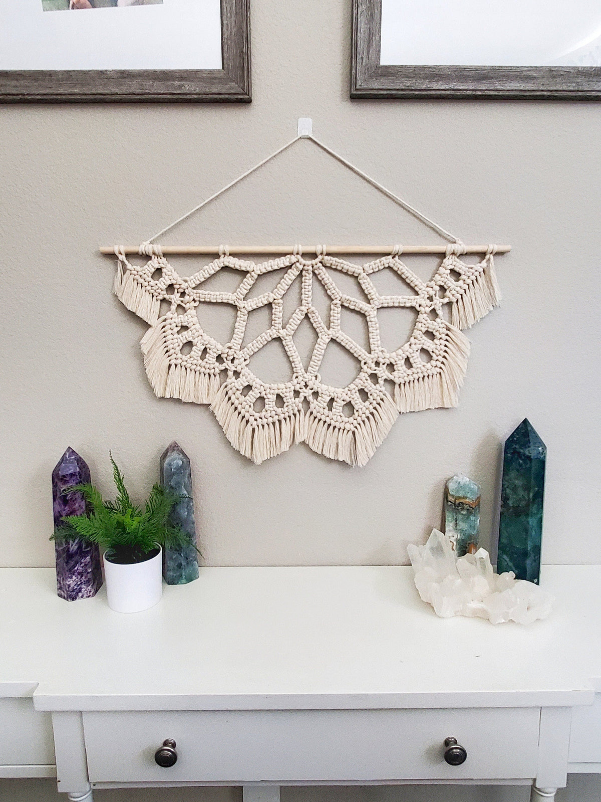Large macrame half mandala wall hanging. Ready to ship.