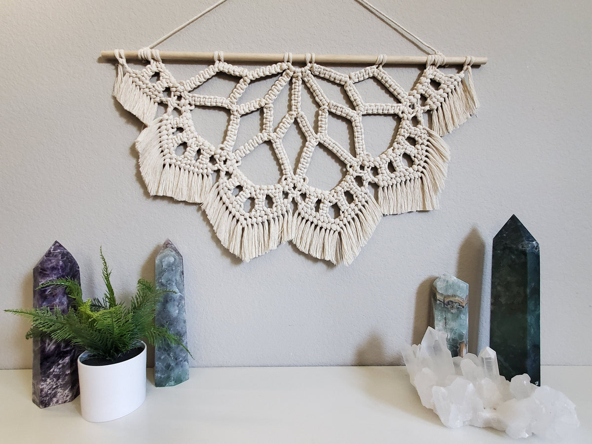 Large macrame half mandala wall hanging. Ready to ship.