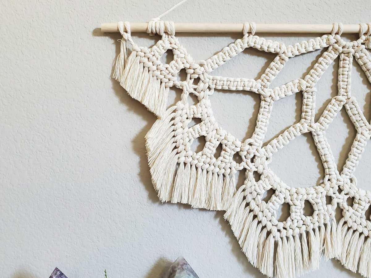 Large macrame half mandala wall hanging. Ready to ship.