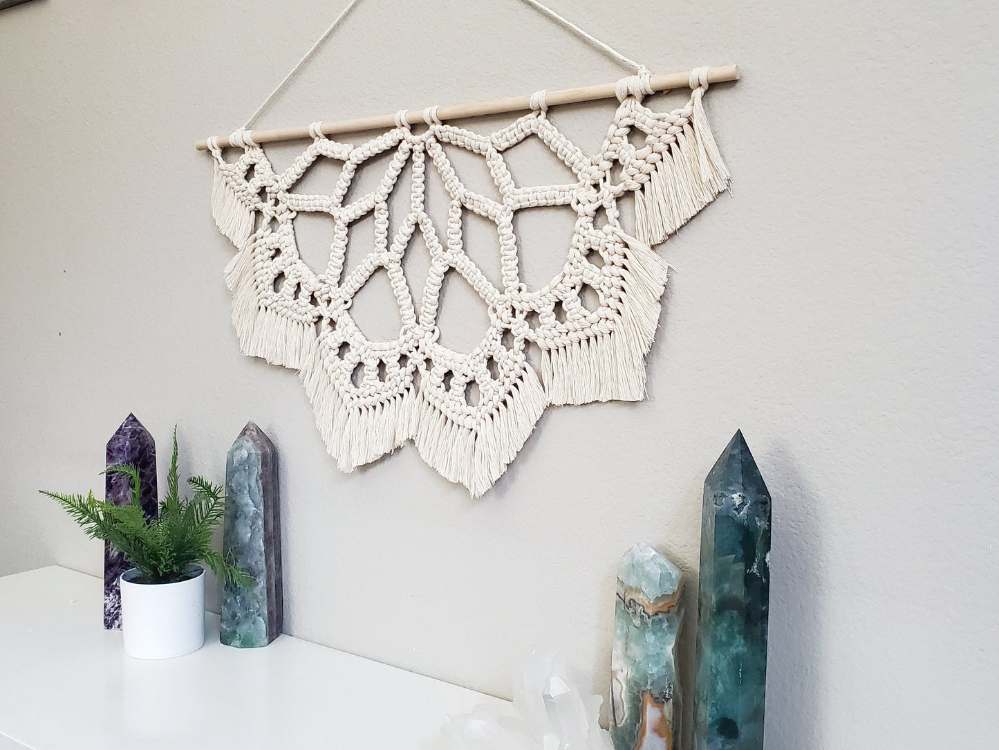 Large macrame half mandala wall hanging. Ready to ship.