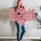 Pink fringeless macrame half mandala wall hanging. Ready to ship.