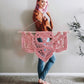 Pink fringeless macrame half mandala wall hanging. Ready to ship.