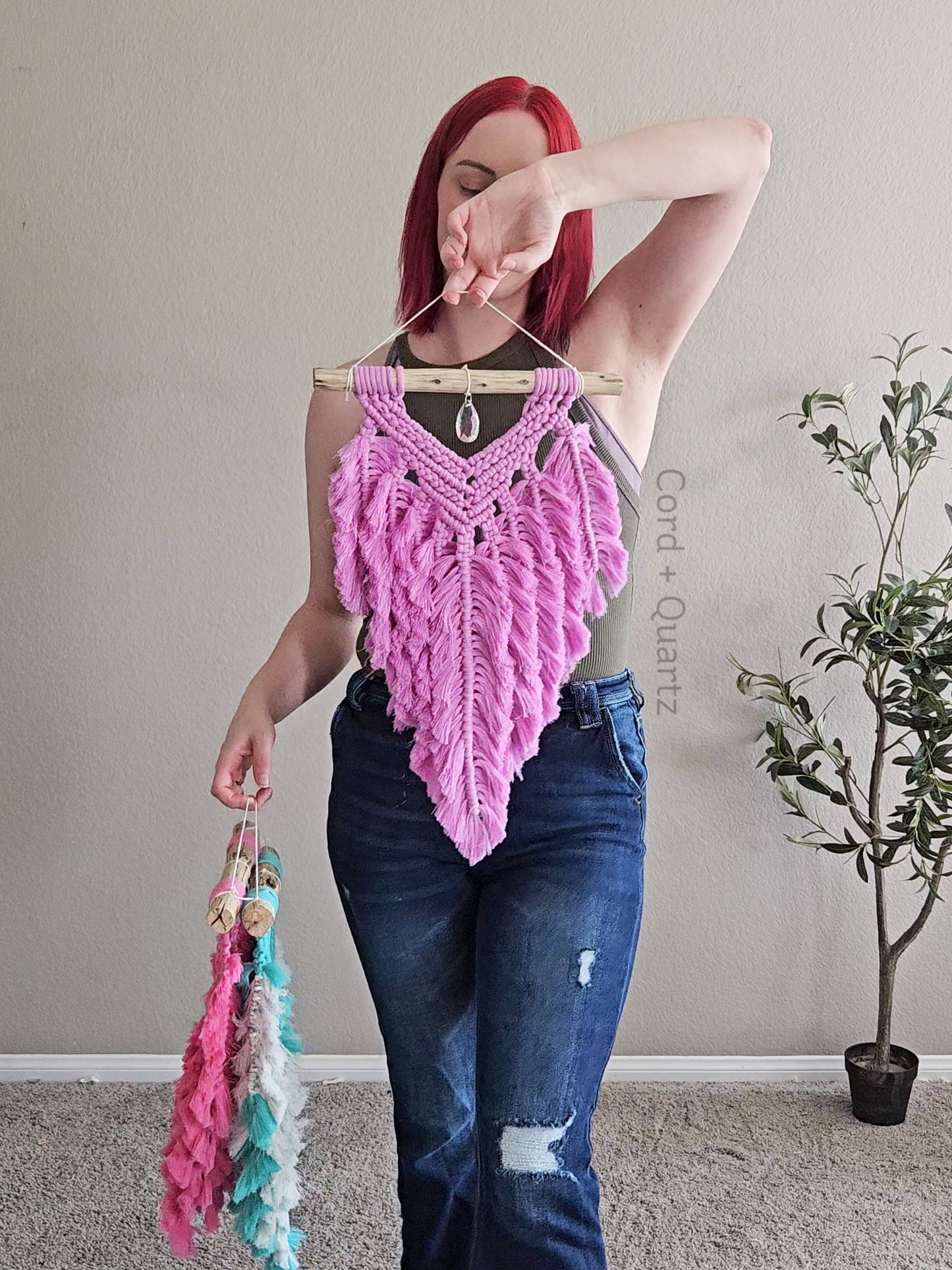 12x18 Macrame Feathered wall hanging. 3 styles to choose from. Ready to ship.