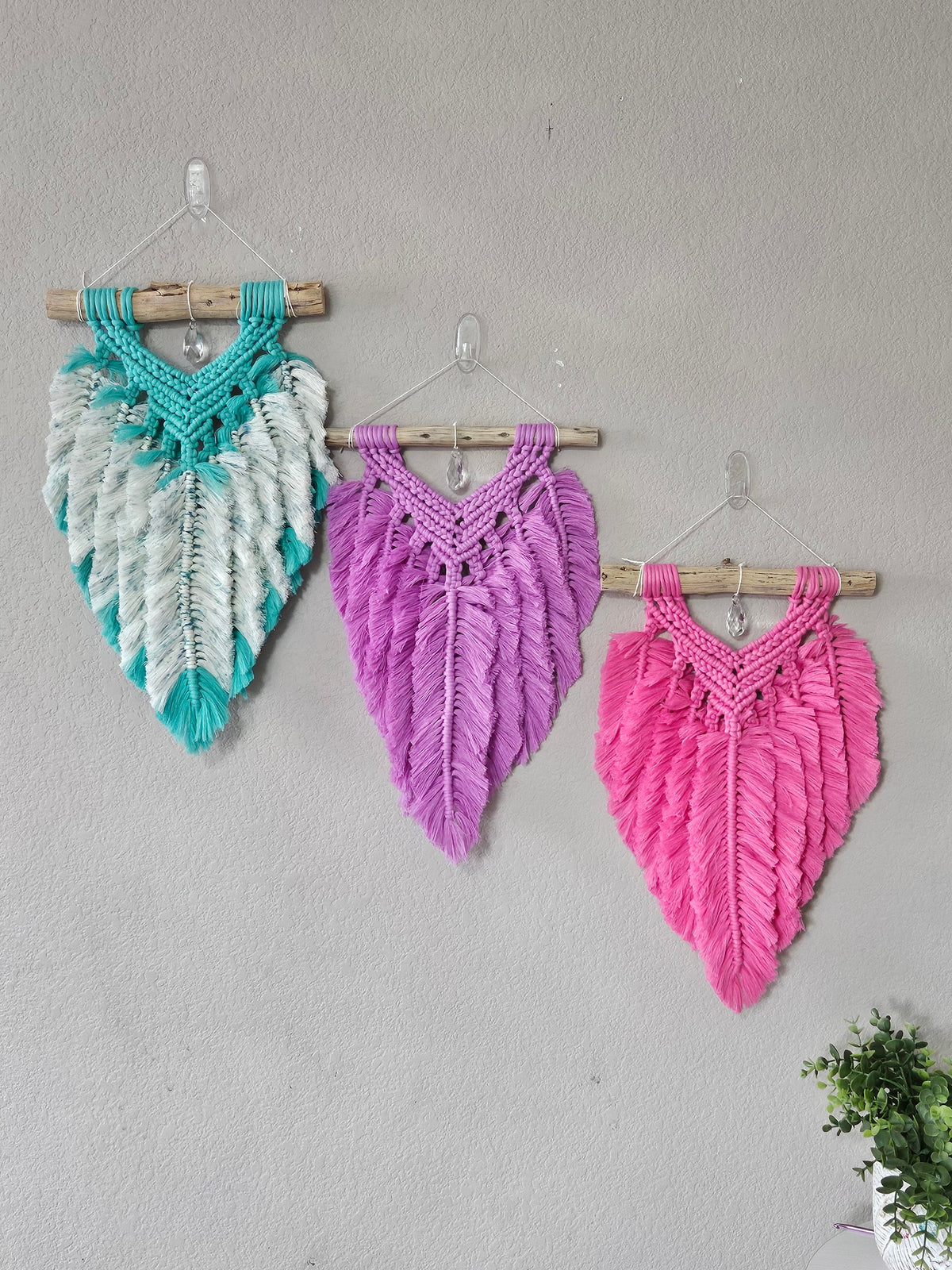 12x18 Macrame Feathered wall hanging. 3 styles to choose from. Ready to ship.