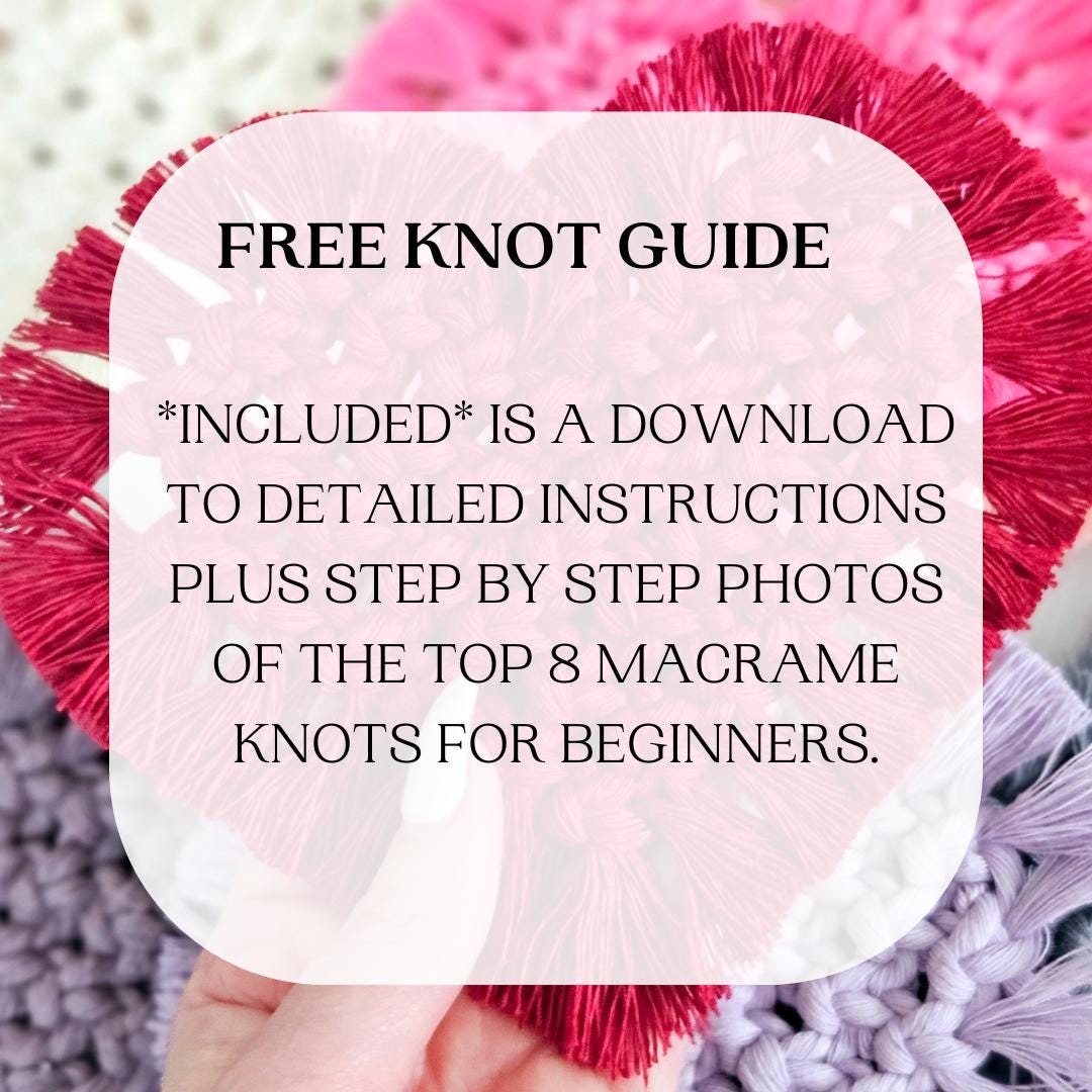 Beginner macrame heart coaster pdf pattern.
