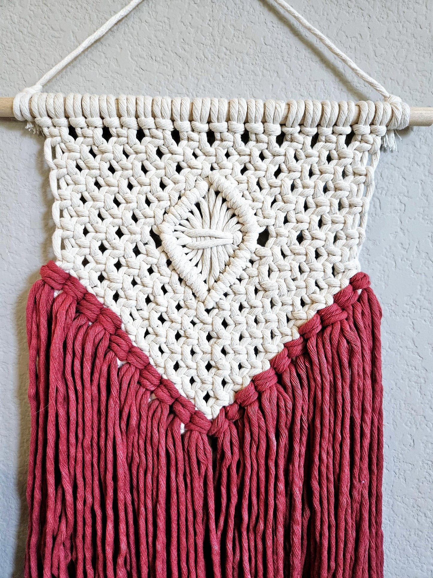 Clearance Red macrame wall hanging. Ready to ship