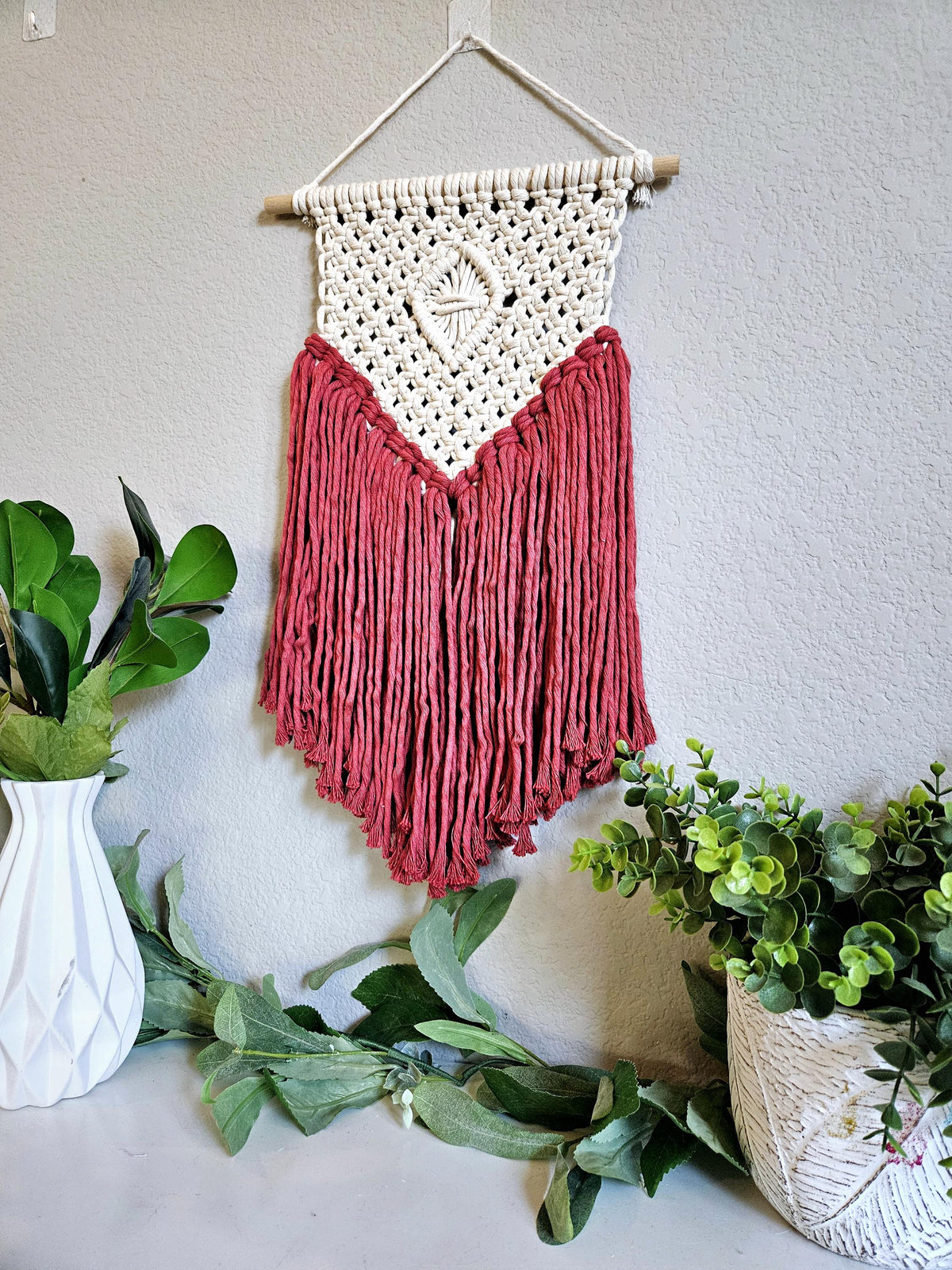 Clearance Red macrame wall hanging. Ready to ship