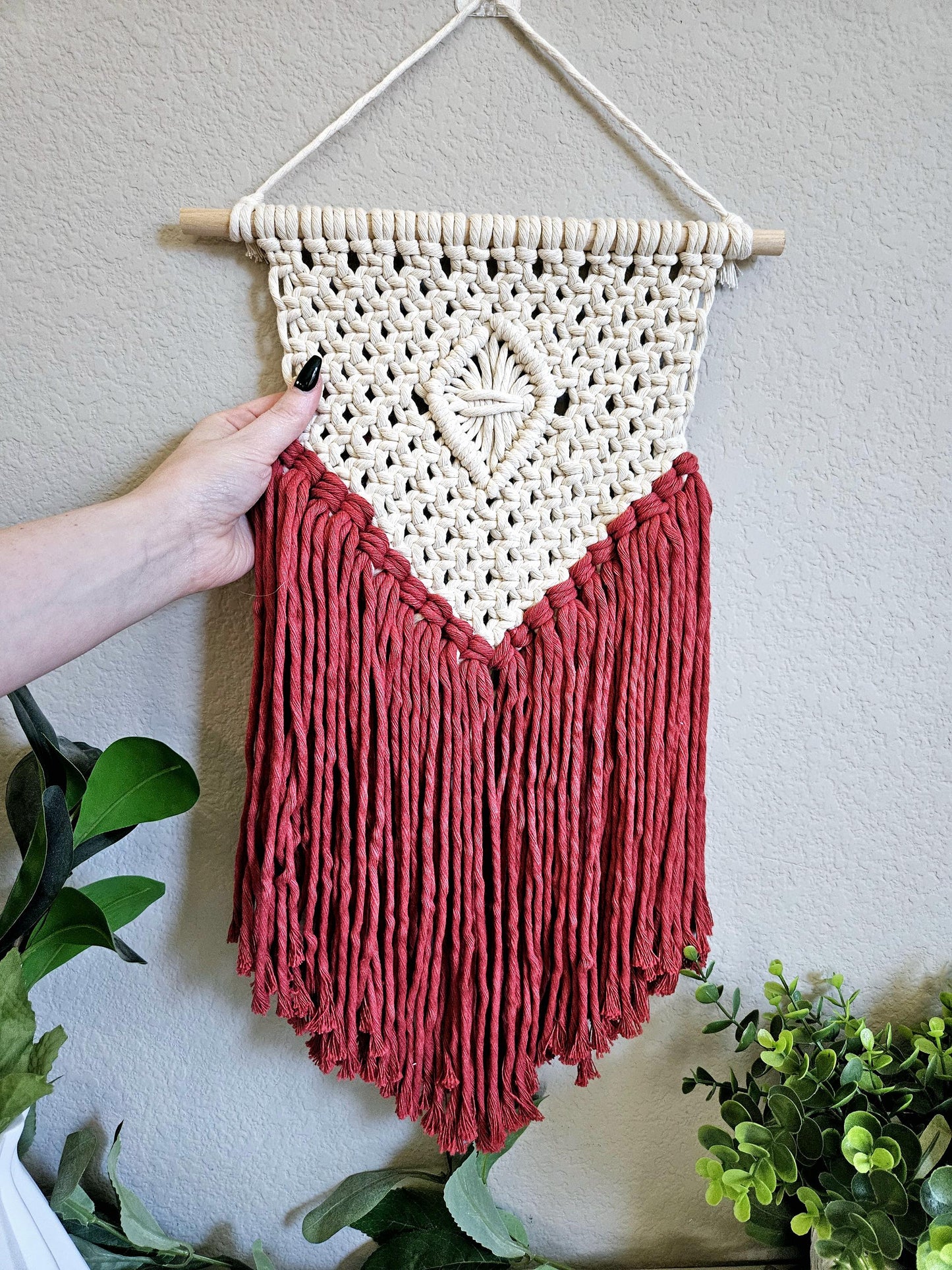 Clearance Red macrame wall hanging. Ready to ship