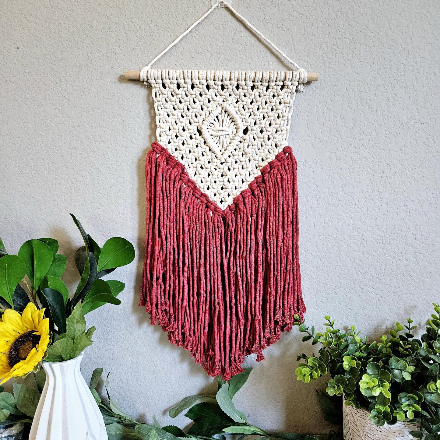 Clearance Red macrame wall hanging. Ready to ship