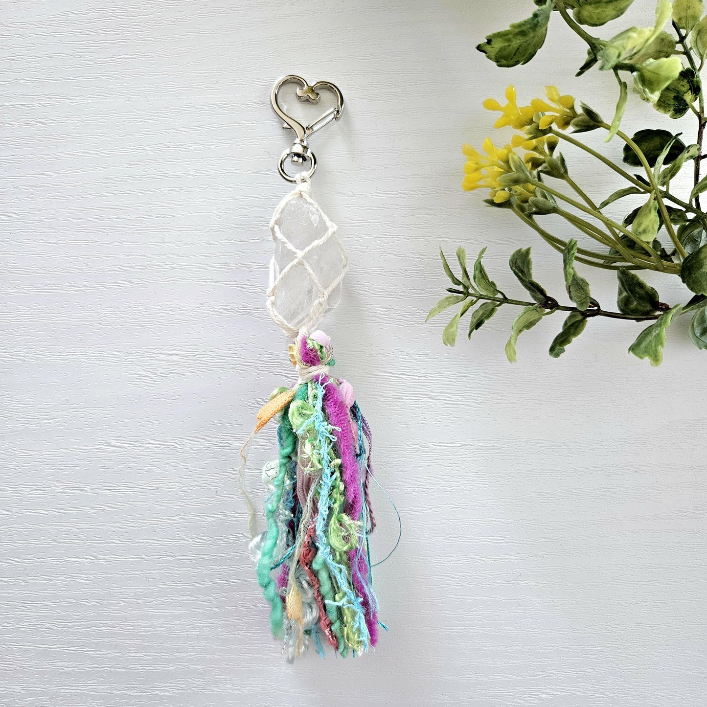 Macrame wrapped crystal keychain. Ready to ship.