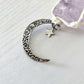 Macrame wrapped crystal rear view mirror charm. Amethyst and rose quartz. With moon charm.