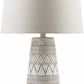 Tan and Cream Resin Lamp with White Linen Table Lamp - Clearance