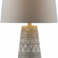 Tan and Cream Resin Lamp with White Linen Table Lamp - Clearance